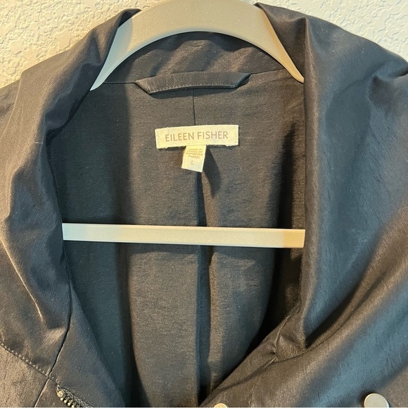 Women’s Eileen Fisher black mid length cotton blend all season zip up jacket L - Picture 2 of 7